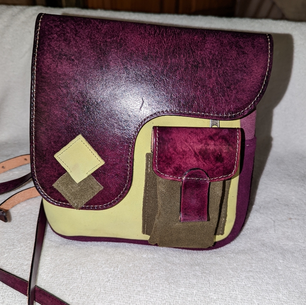 Messinger leather and suede crossbody bag.